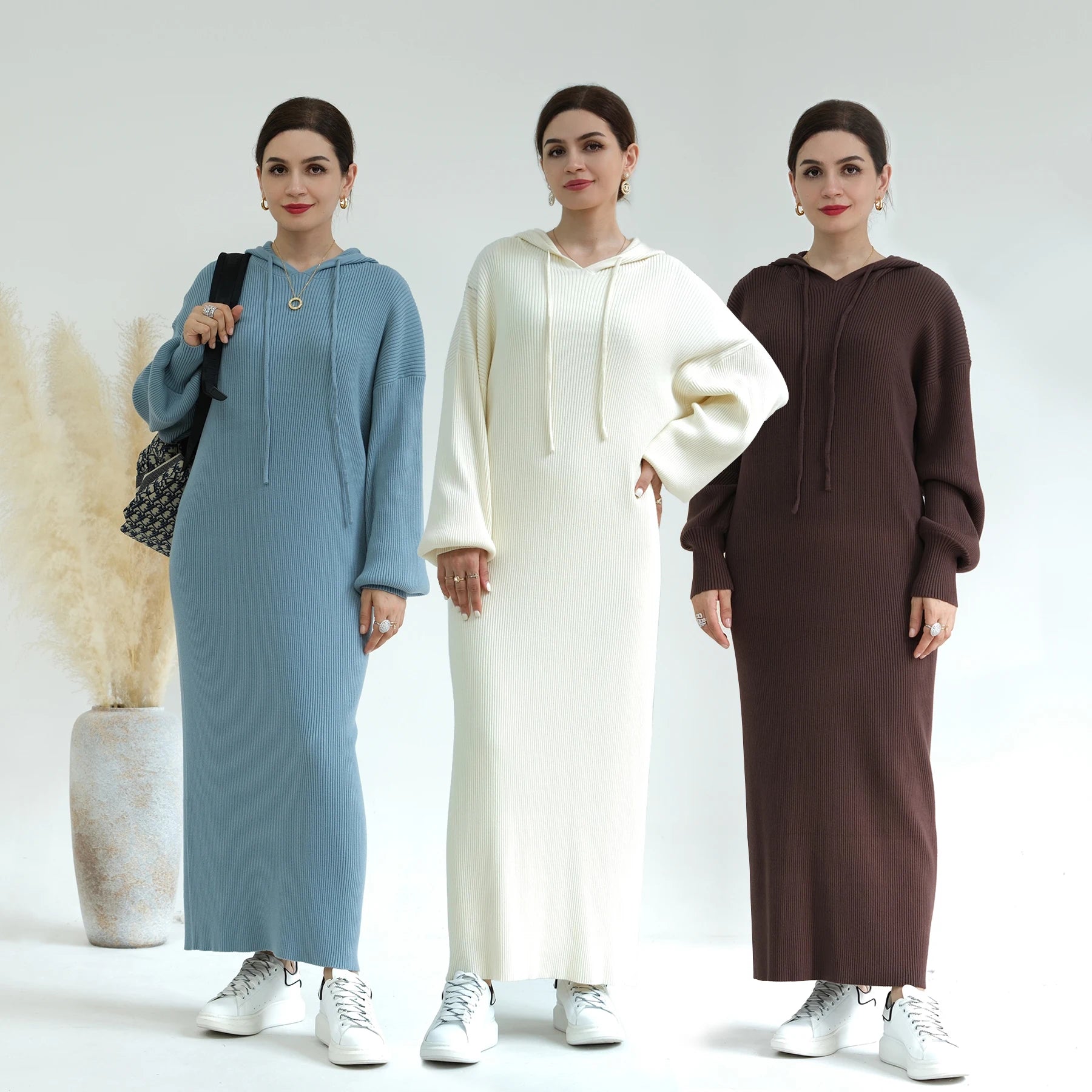 Loriya Autumn and Winter Islamic Clothing Women's Dresses Knit Hoodie Abaya Dubai Modest Dresses Women Muslim Abaya