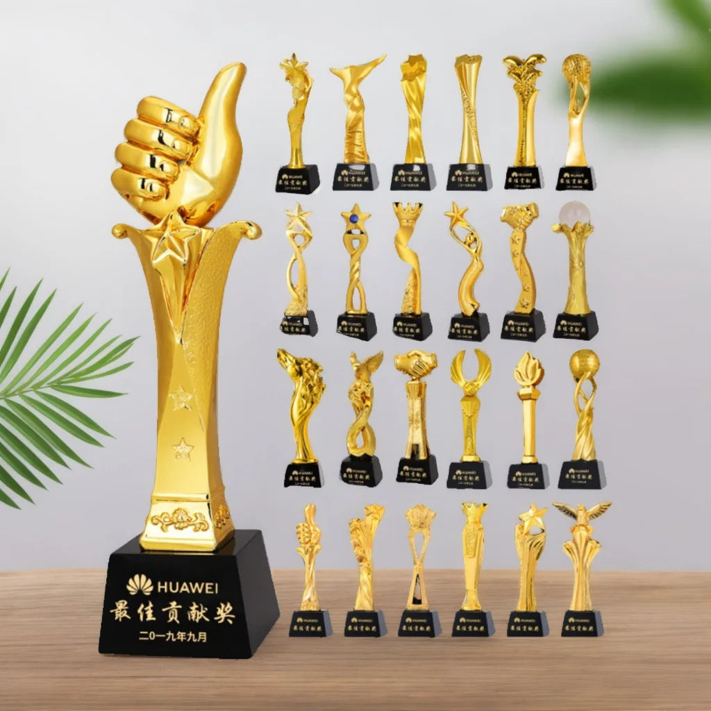 Gold Resin Thumb Plastic Trophy With Black K9 Crystal Glass Base Decorations Award Ceremony Custom Sports Trophies and Awards