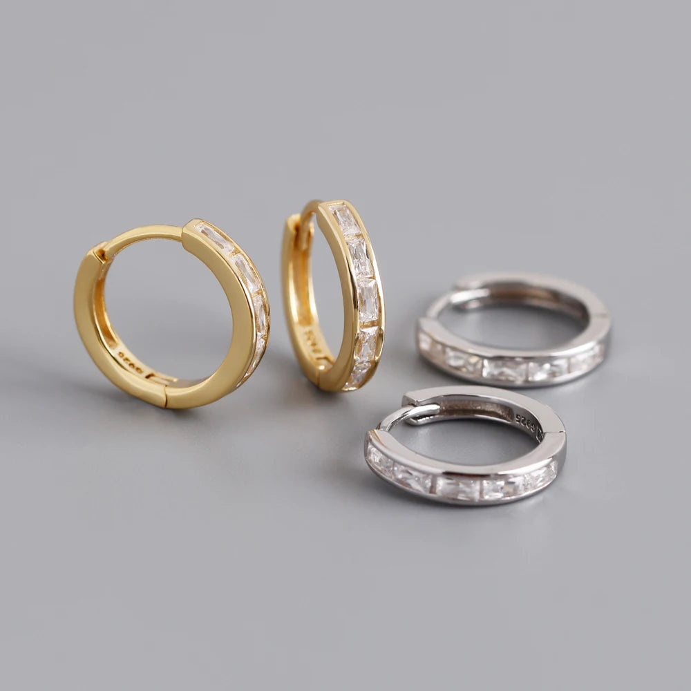 Fashion Jewelry 925 Silver Earrings Jewelry square Diamond Cubic Zircon 18K Gold Plated Sterling Silver  Hoop Earrings for Women