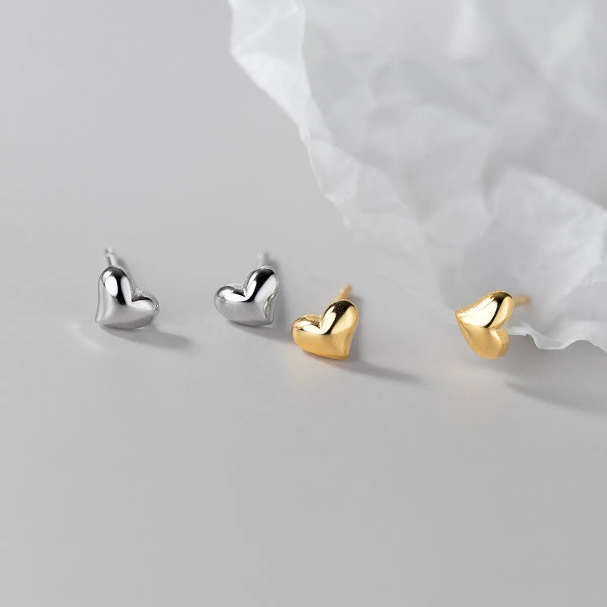 S925 Sterling Silver Simple Glossy Love Heart-Shaped Earrings Small Stud Earring Jewelry