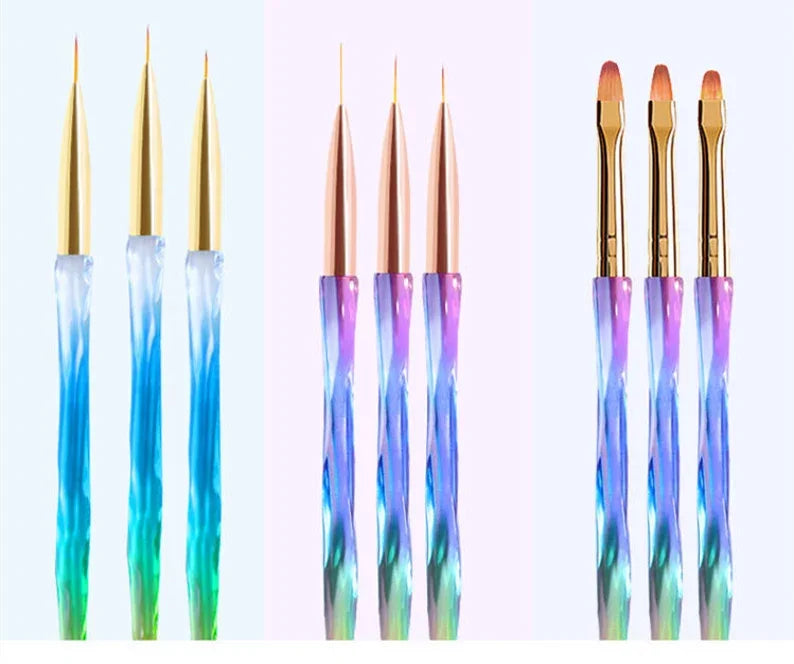 3 Pcs a Set Nail Art Brush Liner Painting Pen Acrylic Builder Flat Crystal Drawing Manicure Brush Nail Art Tools Brushes(7003-17