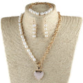 JH Wholesale Women Jewelry Alloy Chain Gemstone Heart pink Quartz Pendant Necklace Freshwater Pearl Necklace Bracelet Earring Se