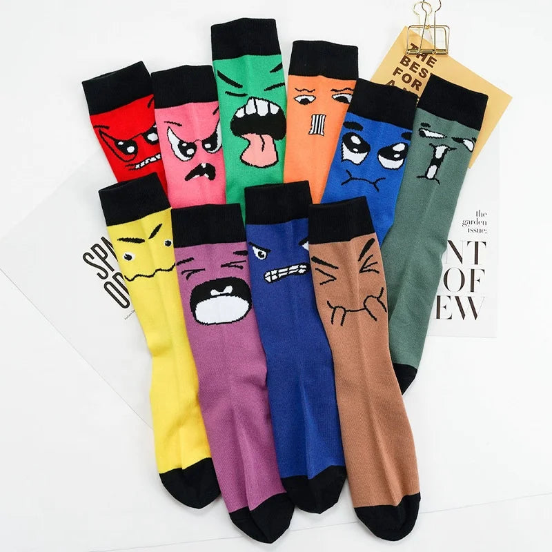 Men and Women Personality Unisex Emotions Fashion Cartoon Novelty Cotton Leisure Crew Funny Socks
