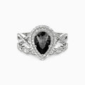 SGARIT Wholesale Jewelry 14K White Solid Gold 1CT Pear Cut Double Halo Black Moissanite Ring Set Diamond Wedding Bridal Set