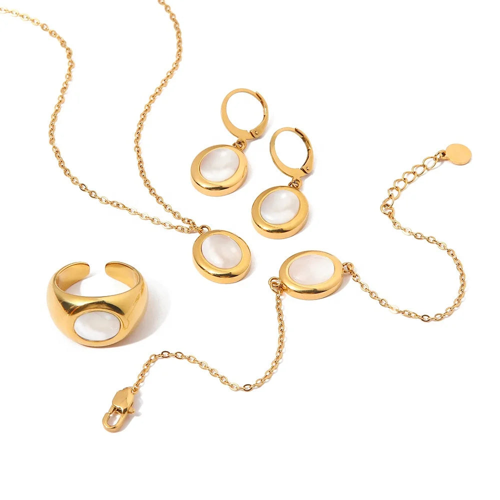 Fashion Jewelry Jewelry Sets OEM Stainless Steel Necklace Earrings Ring Bracelet Set Women Plated 14k/18K Gold Jewelry Set