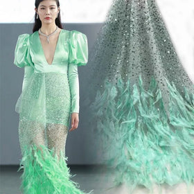 DS Factory Wholesale Gradient Handmade Feather Tube Bead Sequin Embroidered Wedding Dress Evening Dress Mesh Fabric