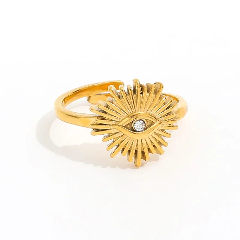 Joolim Jewelry Wholesale 18K Gold Plated Eye Zirconia Burst Stainless Steel Rings for Women Dainty Rings