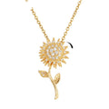 Minimalist Inlaid Rhinestone Flower Necklace Stainless Steel Chain Necklace Rotatable Sunflower Necklace for Women