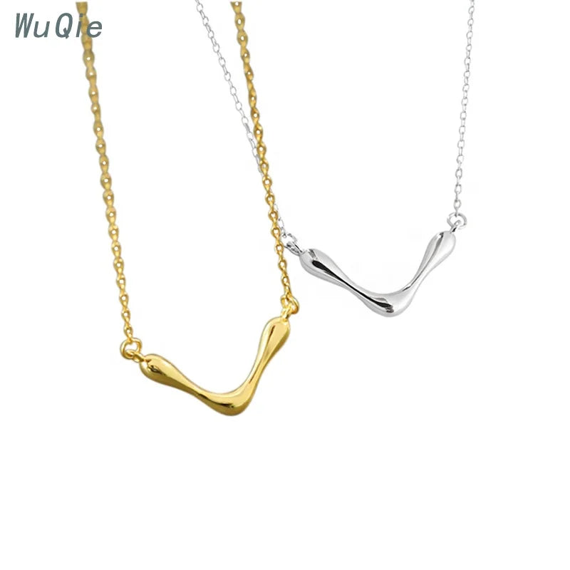 Wuqie Dainty Minimalist V Shape Initial Necklace 925 Silver Jewellery Gift V Letter Pendant Necklace for Women