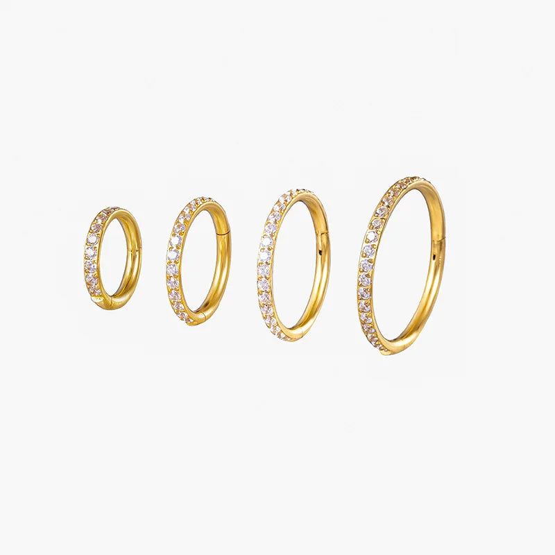G23/F136 New Stainless Steel 18K Gold Insert Zircon Closed Puncture Nose Ring