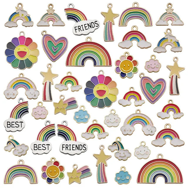 Mixed Enamel Rainbow Cloud Flowers Charms Beads DIY Earrings Bracelet Pendant Accessories for Necklace Jewelry Making