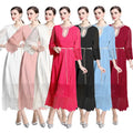 Spring New Lace Patchwork Pleated Long Skirt Plus Size Loose Nail Bead Dress