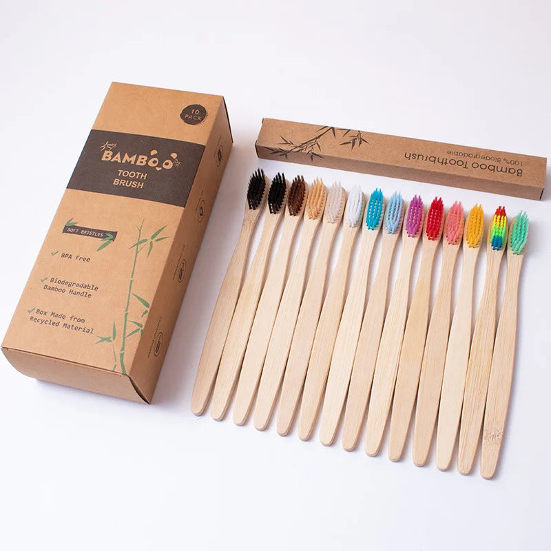 Custom Biodegradable Bamboo Toothbrush BPA Free Soft Bristles Travel 7 Inch Eco-Friendly Compostable Natural Wooden Toothbrush