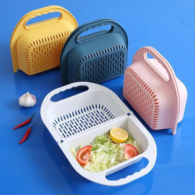 HelloWorld Foldable Drain Water Basket Household Kitchen Wash Vegetable Basket Fruit Basket
