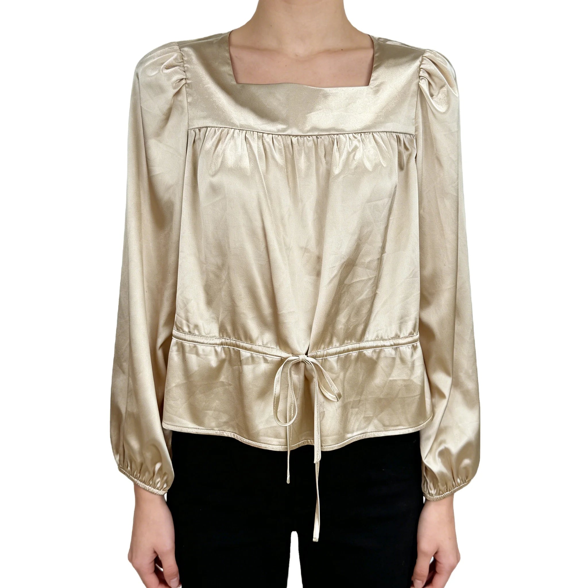 Champagne Blouse Woman Long Sleeve Elegant Youth Lady Blouses Casual Wear Blouse