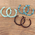 Bohemian Handmade Free Shape Natural Stone Chip Beads Hoop Earrings 18k Gold Wire Wrapped Fashion Women Girls Jewelry