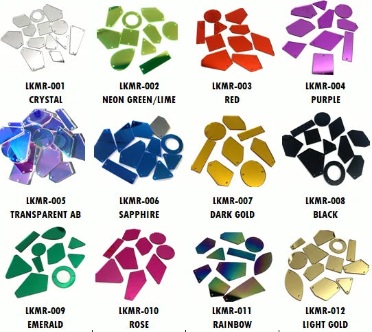 Lucky Factory 500 PCS Single Color Mix 10 Shapes Acrylic Mirror Stone Sew on Rhinestone Acrylic Shaped Stone