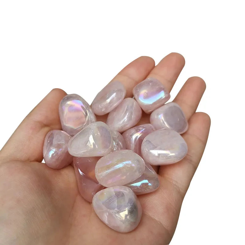 10-25mm Angel Aura Rose Quartz Tumble Natural Titanium Rose Quartz Tumbled Stone MegaBDM