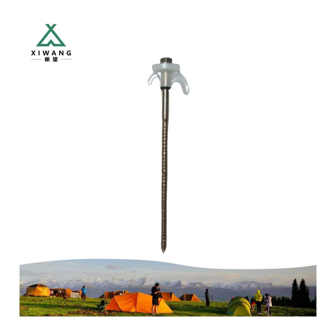 TP3015 21*7.5cm Dia 7mm White Galvanized Steel  Hexagon Head Thread Tent Peg Luminous Tent Pegs