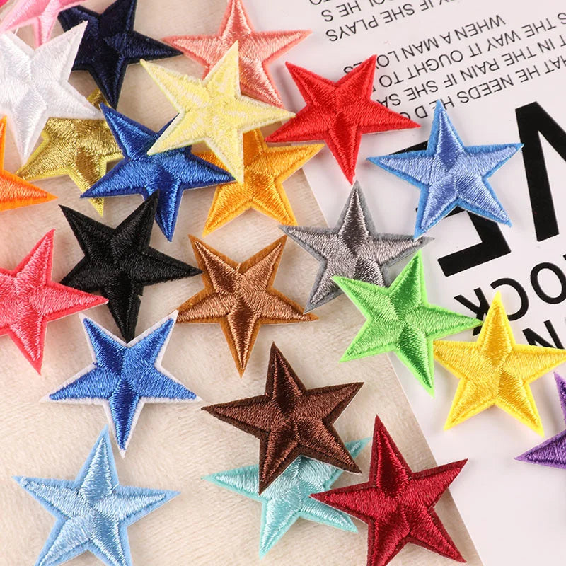 Wholesale Small Star Embroidered Iron on Patch Custom Colorful Glitter Star Embroidery Patches for Hat Backpack Clothing
