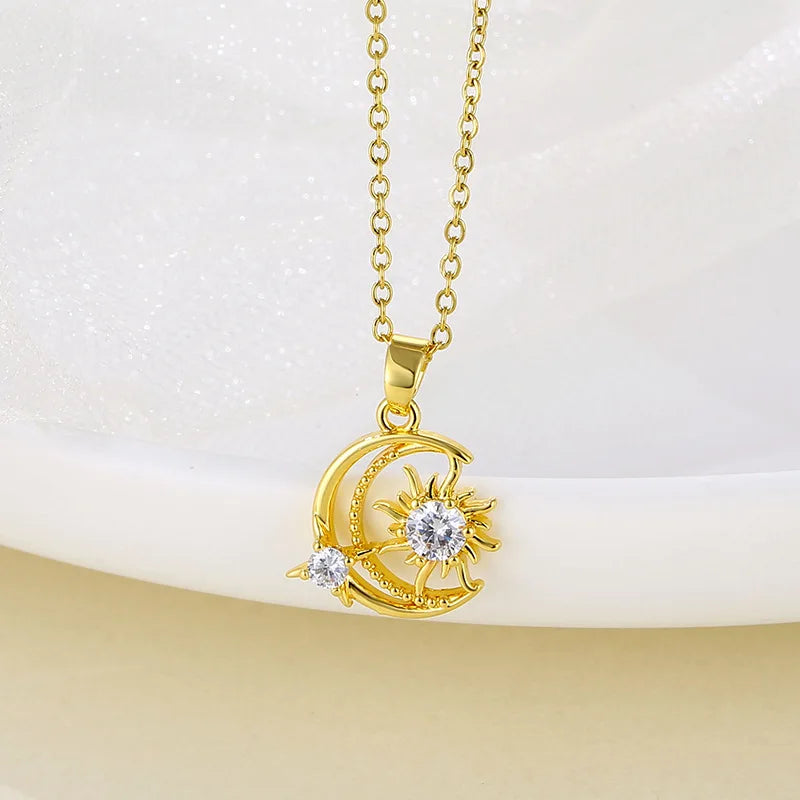 Elegant Dainty Stainless Steel Geometric Sun Moon Necklace Women Gift Trendy Party Engagement Beach Necklace