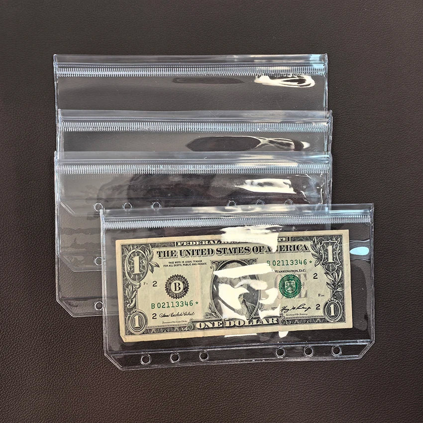 Hot Selling Durable PVC 6-Hole Loose Leaf Reclosable Ziplock Money Binder Pocket Refillable Planner Sealing Organizer Envelope