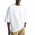 Custom Men's 100% Cotton Heavyweight Solid Streetwear Regular Fit Drop Shoulder Rib Crewneck Blank T-shirt
