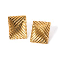 N&S Contemporary Minimalist 18K Gold Stainless Steel Symmetrical Striped Stud Earrings Trendy Geometric Pattern for Gift