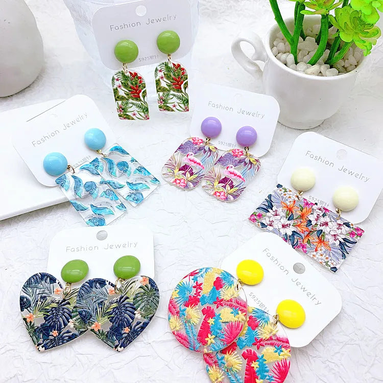 2025 New Korean Atmospheric Geometric Fashion Earrings Heart Flower Acrylic Earrings for Women