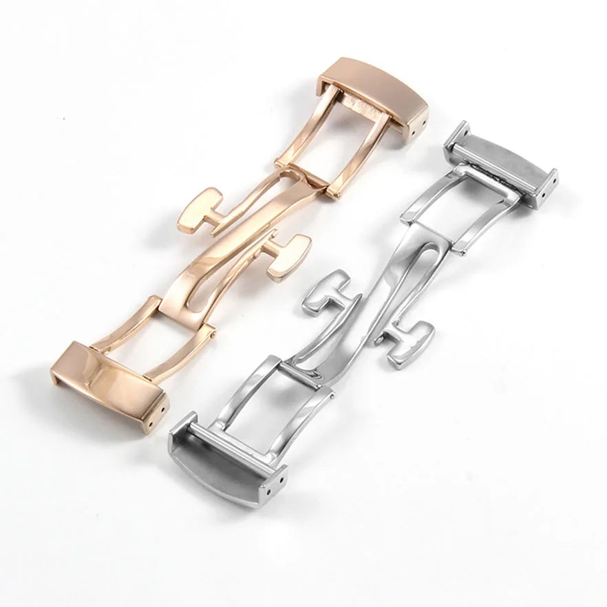 High Quality 18mm High Polish Brush Rose Gold Silver Metal Deployment Butterfly Watch Buckle Watch Double Butterfly Clasp