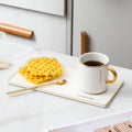 Wholesale Modern Custom Eco-Friendly Ceramic Porcelain Coffee Cup Rectangle Saucer Gold Rim Food Contact Safe Spoon for Business