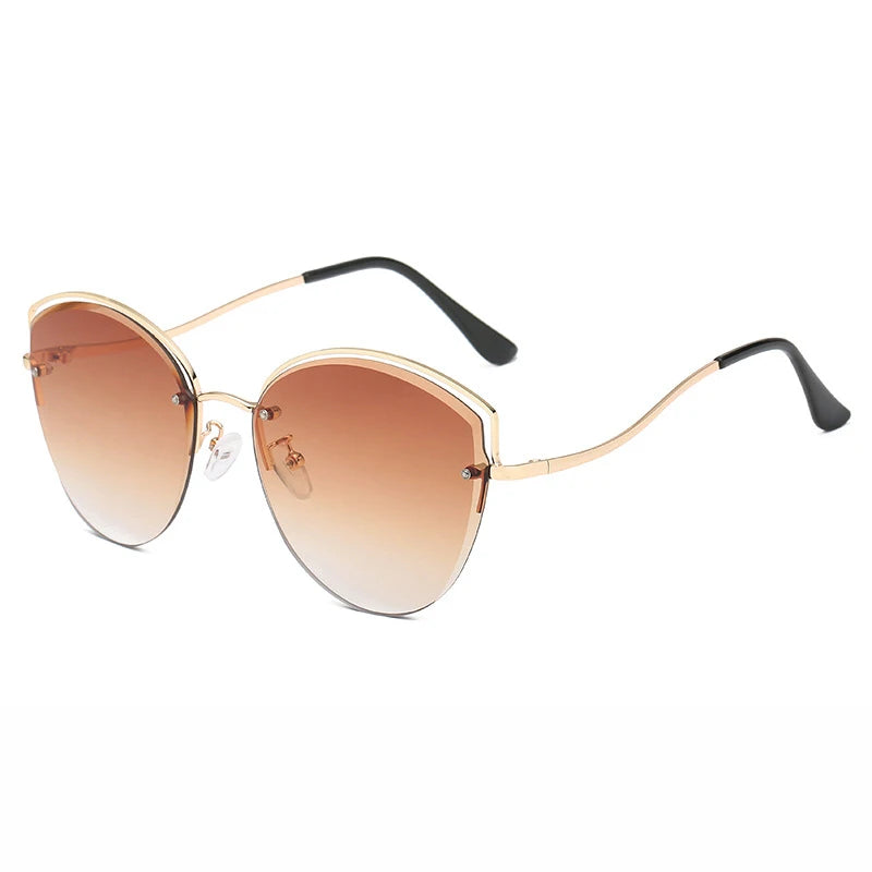 STORY YT5349 Ocean Piece Gradient Lens Half Frame Metal Cut Edge Cat Eye Sun Glasses Trendy Women's Fashion Sunglasses