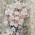 Luxury 3D Flower Beaded Lace Fabric Hand Made Pearl Beads Embroidery French Mesh Lace by the Yard