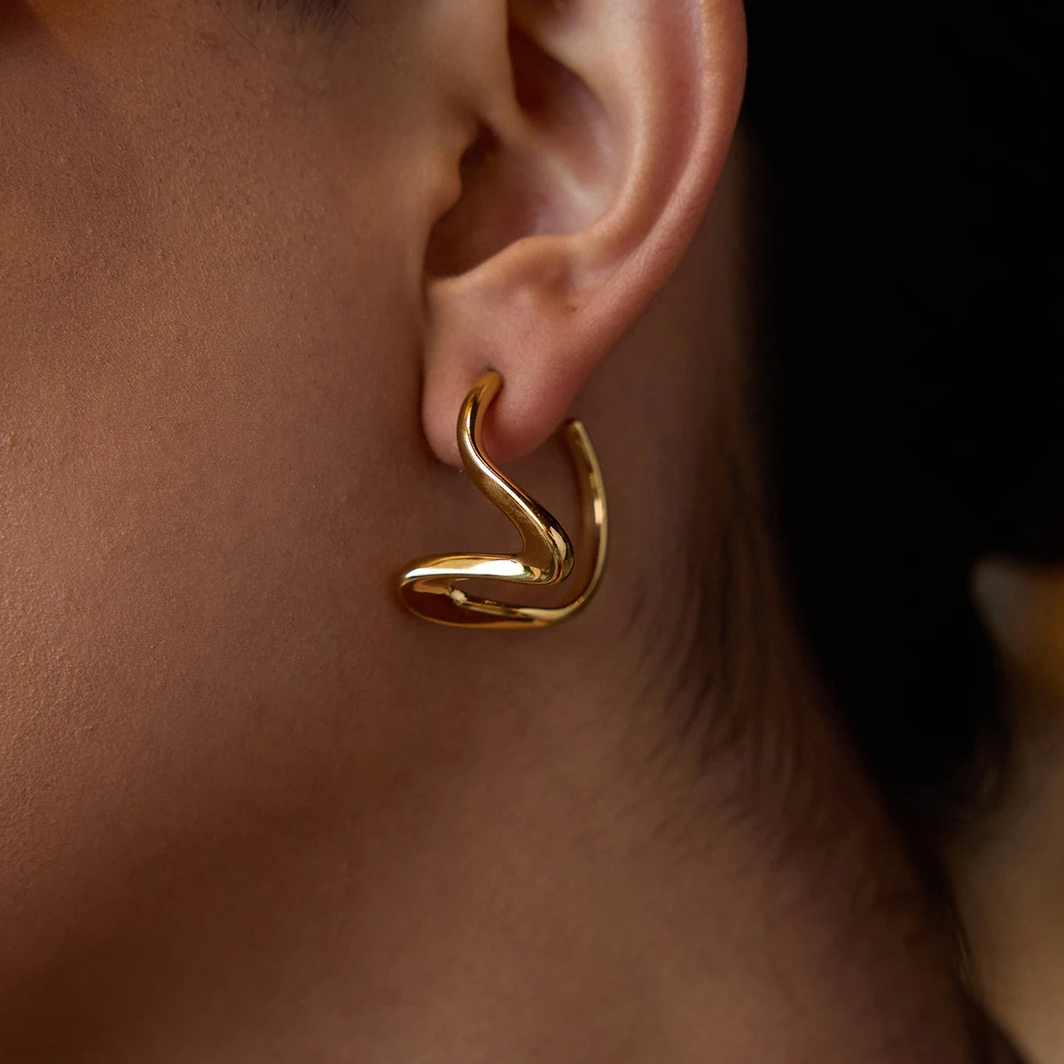 J&D Fiminist Trendy 18K Gold Plated Modern Style Irregular Stylish Line Earrings