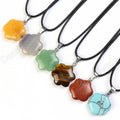 Cheap Natural Six Petal Flower Crystal Stone Pendant for Necklace Jewelry Making