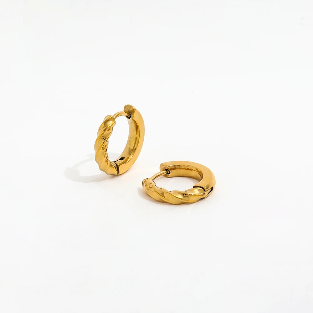 Fenny 18K Gold-plated Wholesale Tarnish Free Simple Vintage Half Twisted Huggie Stainless Steel Earring for Women