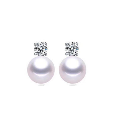 18K White Gold Plated Earring Stud Round White Black Freshwater Princess Snowflake Pearl Earrings