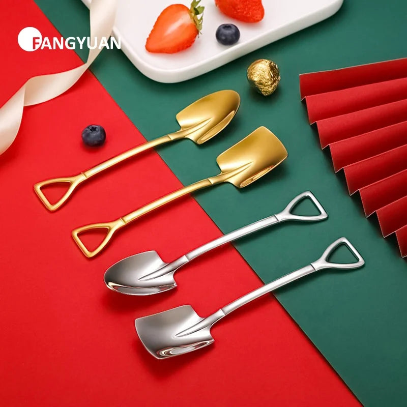 FANGYUAN Cheap Price Golden Stainless Steel Metal Dessert Sugar Ice Cream Shovel Spoon Fork Coffee