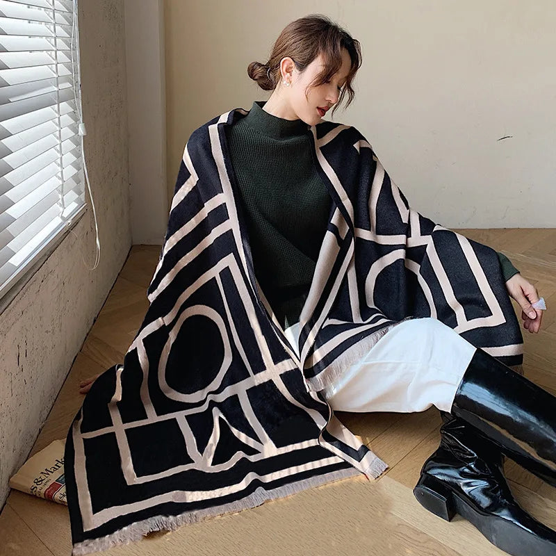 Ladies Thickened Long Warm Blanket Letters and Horse Women Shawls Imitated Pashmina Luxury Designer Winter Cashmere Scarf