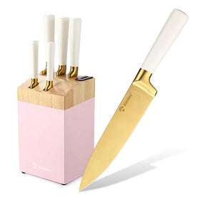 Korean Style Rose Gold Plated White Kitchen King Knives 5 Pieces Stainless Steel Kitchen Knife Set