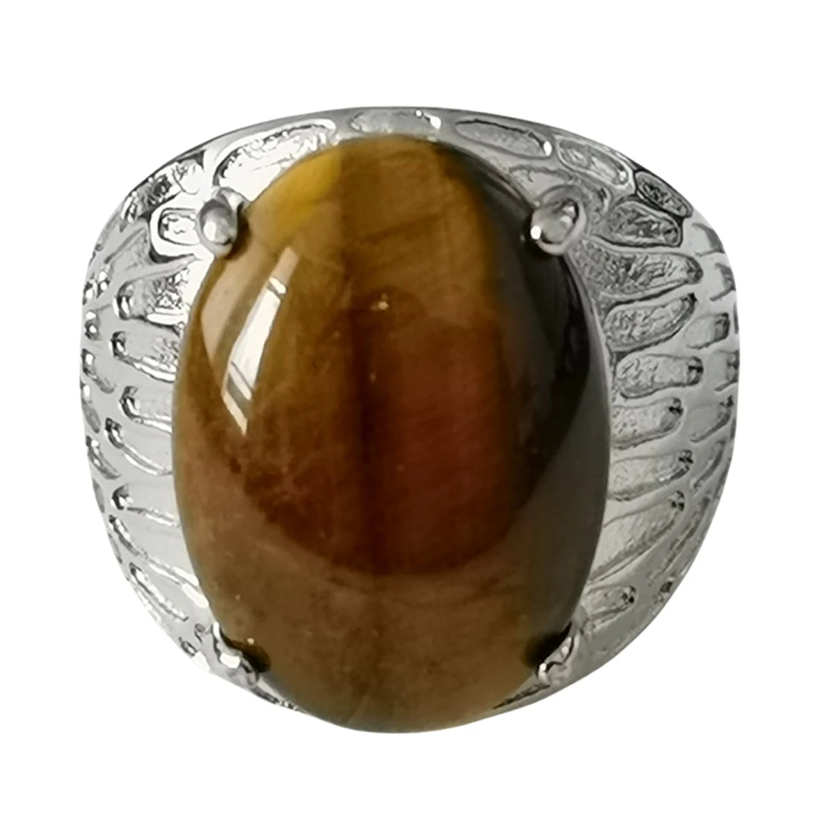 Silver Plated Jewelry Crystal Tiger Eye Good Quality Adjustable Ring for Women Men Retro Oval Gemstone Ring