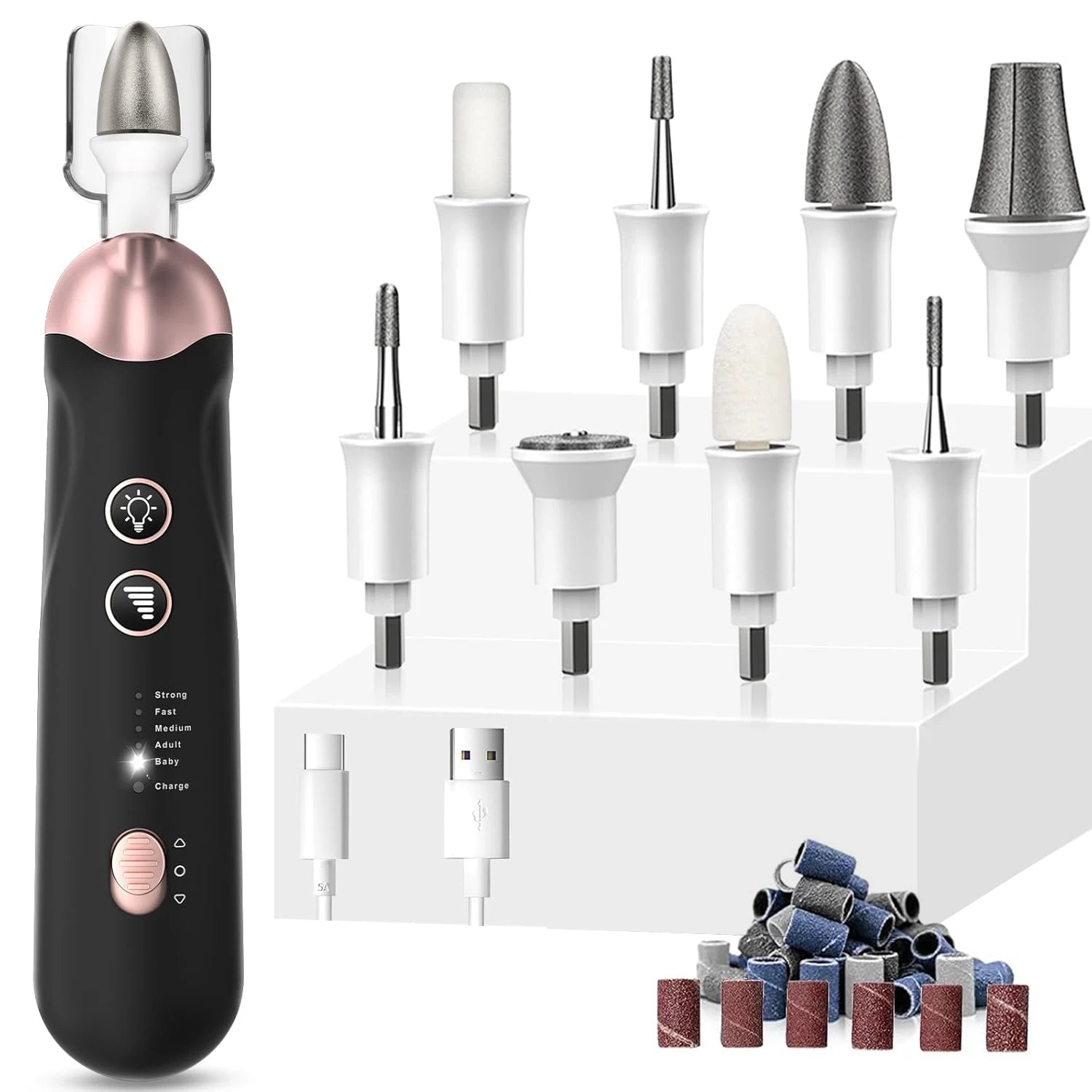 Professional 8 in 1 Manicure Pedicure Set 5 Speeds Nail Grinder Cordless Nail File Portable Electric Nail Drill Machine