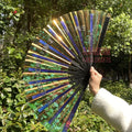 Guarantee Quality MOQ 100 Pieces Good Custom Service 64cm 13 Inch Large Bamboo Carved Holographic Rave Hand Fan
