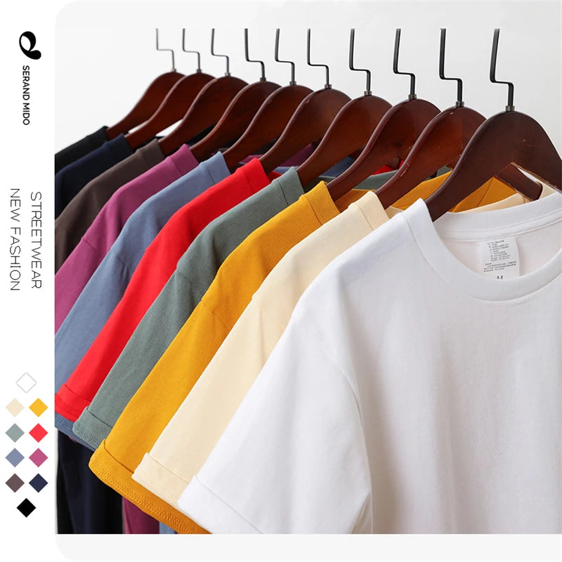 Custom Screen Print 230gsm 100% Cotton T Shirt Streetwear Oversized Heavyweight T-shirts Plus Size Men's T-shirts