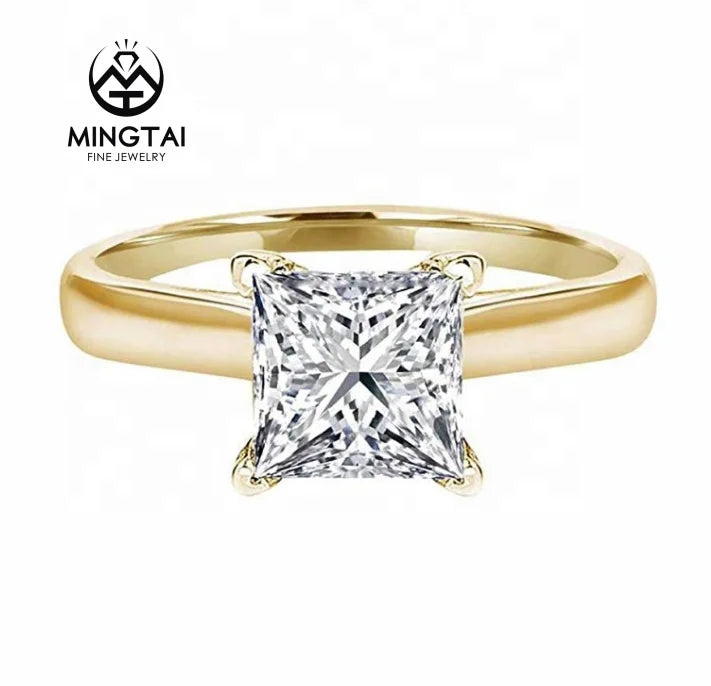 14K Princess Cut Moissanite Diamond Rings Zirconia Fashion Ladies Wedding Simple Gold Rings Designs
