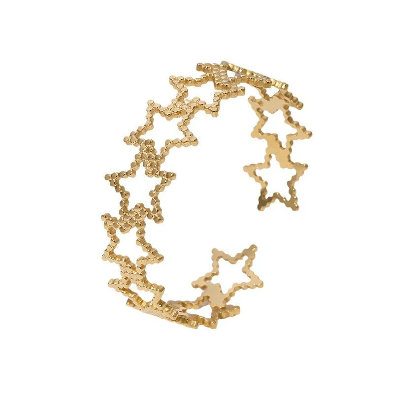 BM Waterproof Non Tarnish Stainless Steel Gold Star Women Bangle