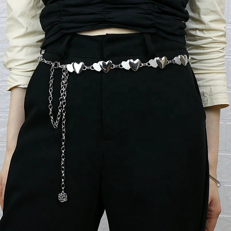 Korean Version Fashion JK Hanging Chain Love Belt Ladies Metal Waist Accessories