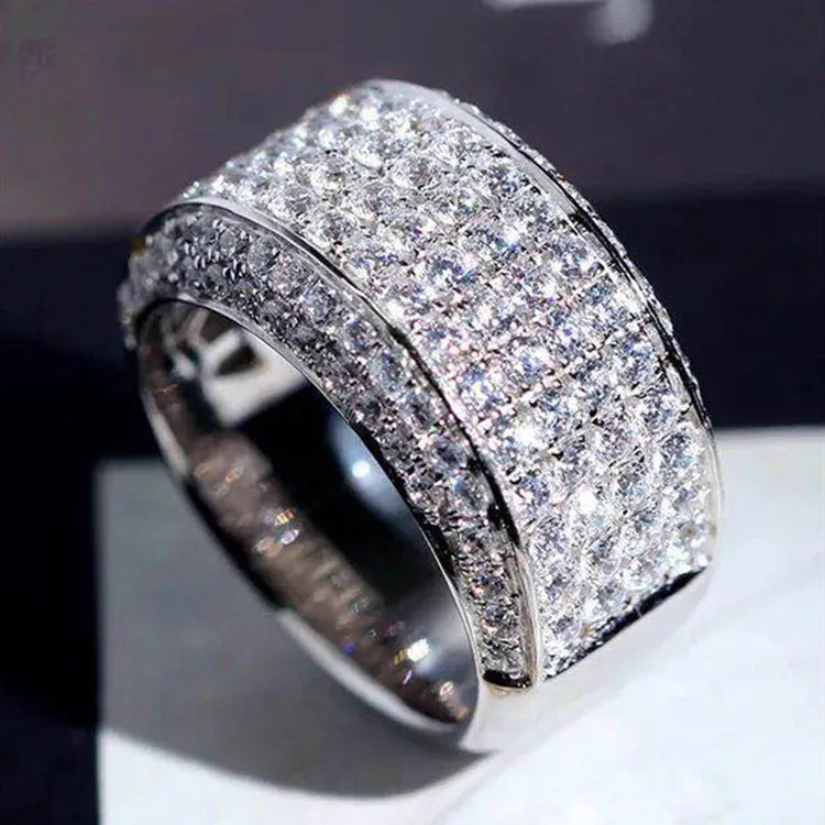 Cross-Border Jewelry Luxury Half Circle Full Diamond Design Ring Female Fashion Niche Cold Celebrity Ring Wholesale