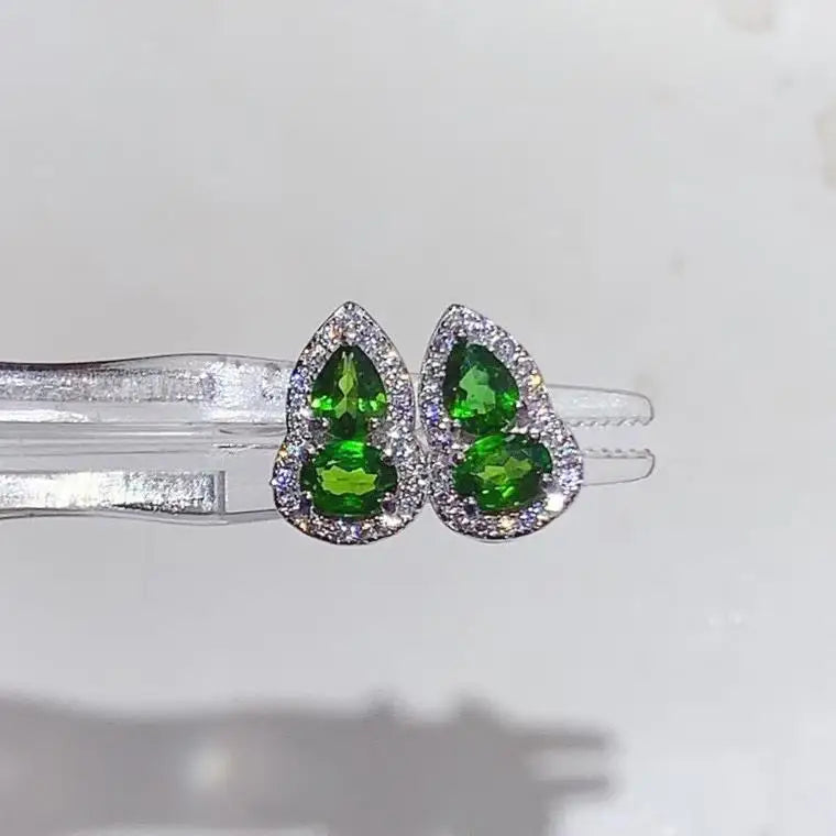 Factory Wholesale Tarnish Free 925 Sterling Silver Natural Diopside Green Stone Retro Stud Women Earrings Party Gift