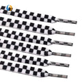 Wholesale Custom Color 8mm Screen Printed Black White Flat Polyester Shoelaces 100cm Fashion Plastic Tips Model HF-S116 HengFeng